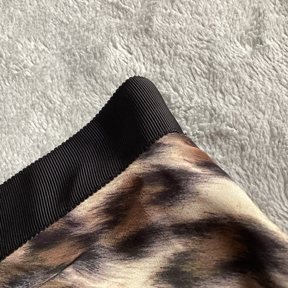 Joie Ornica Leopard Handkerchief Asymmetric Ruched Skirt Brown Tan Black Sz 8 - Picture 7 of 13